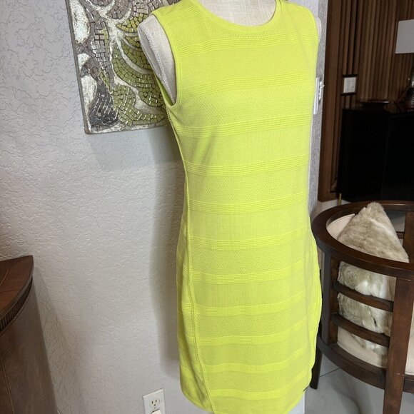 Armani Exchange Sleeveless Neon Yellow Textured Knit Sheath Dress M - Picture 4 of 9
